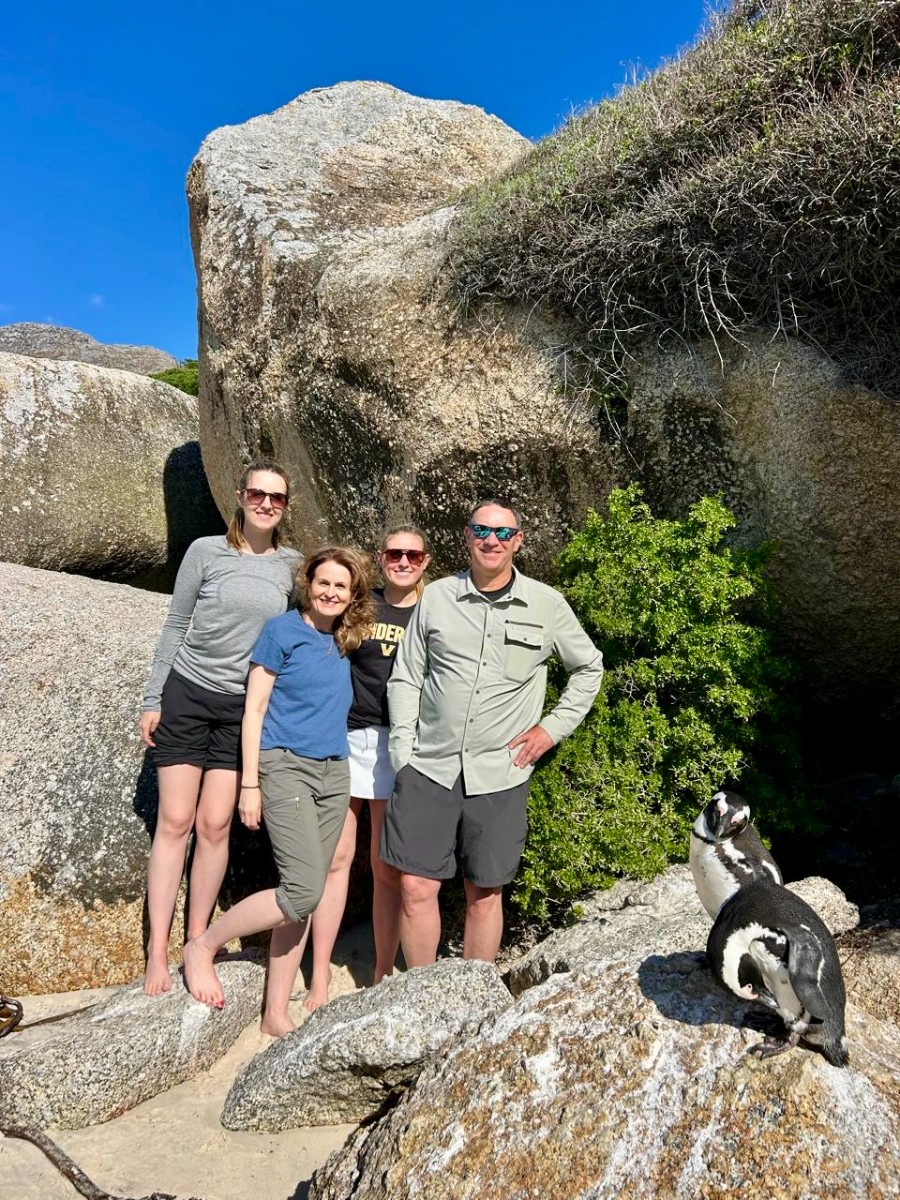 Clients with African penguins at Boulders Beach