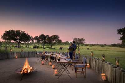 A bush dinner at dusk