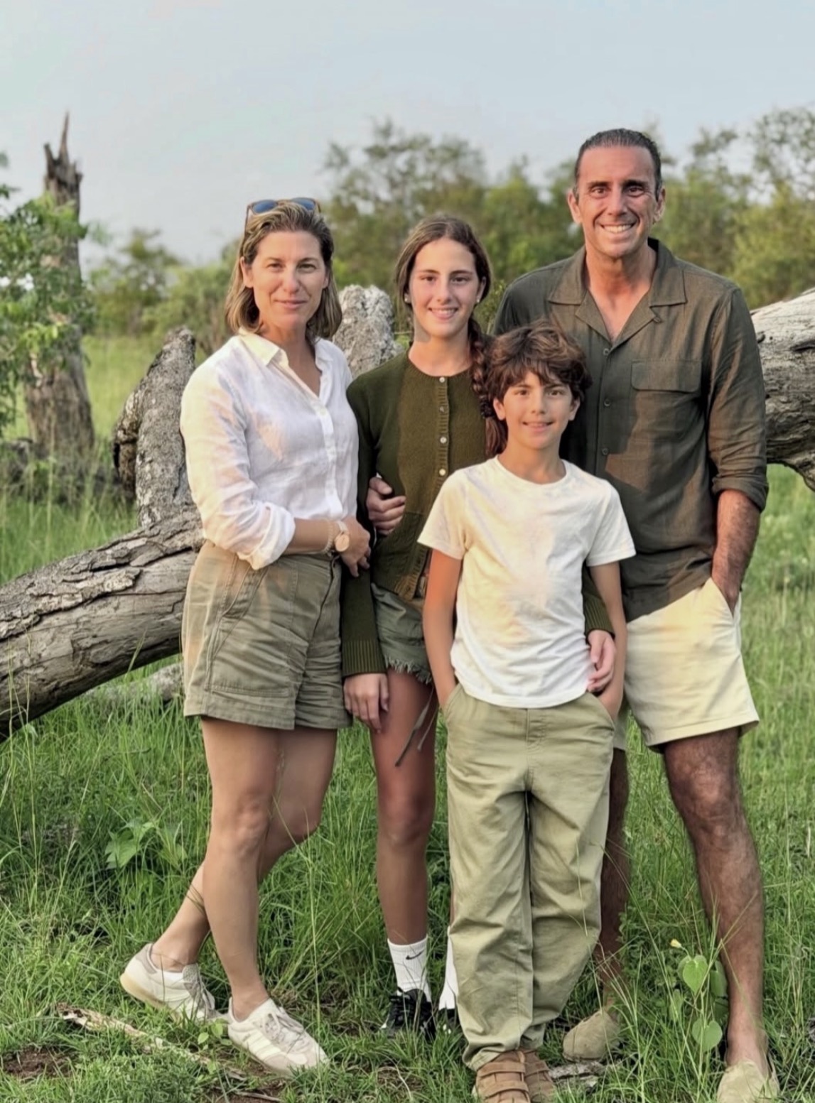 Family on safari at golden hour