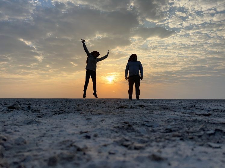 Leaping at sunset on the salt pans