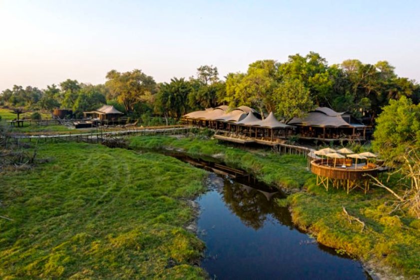 Xigera Safari Lodge over its Okavango channel
